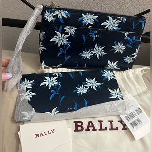 NWT Bally Genuine Leather floral medium 2 piece clutch bag set